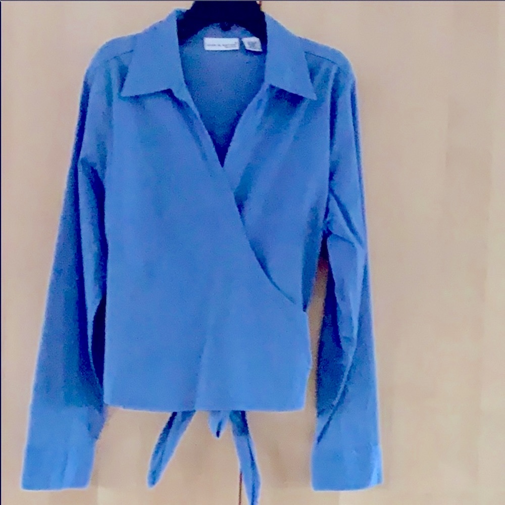 SOLD Long Sleeve wrap shirt blue size Medium EUC